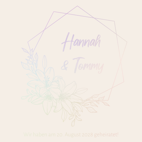 Wir haben geheiratet Karte in beige mit geometrischem Rahmen + Blumen