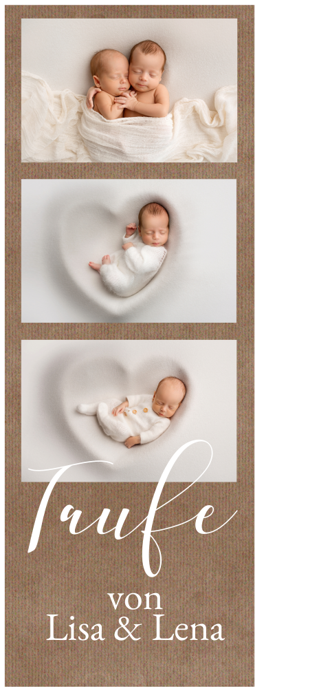 Taufeinladung im Fotostreifendesign auf Kraftpapierlook