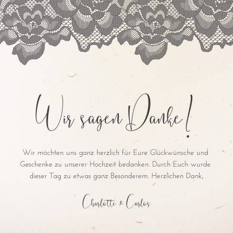 Rustikale Vintage Dankeskarte aus Recyclingpapier mit Spitze und Foto