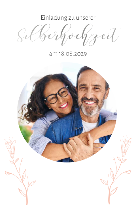 Veredelte Einladung zur Silberhochzeit mit Foto und floralen Elementen