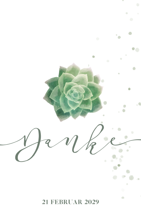 Weiße Boho Dankesklappkarte mit Sukkulente und Punkten