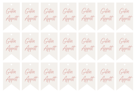 Tischkarte "Guten Appetit" zur Hochzeit als Wimpelanhänger in beige