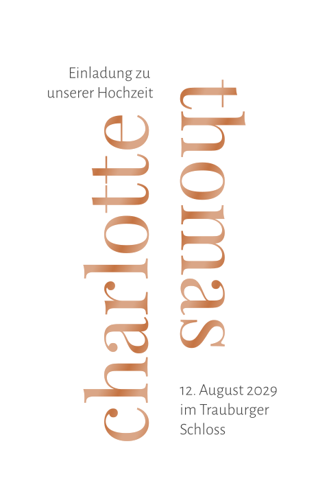 Schlichte veredelte Einladung zur Hochzeit mit Kupferfolie