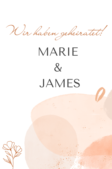 Schlichte weiße Dankeskarte zur Hochzeit mit Aquarell in Rosa und Kupfer