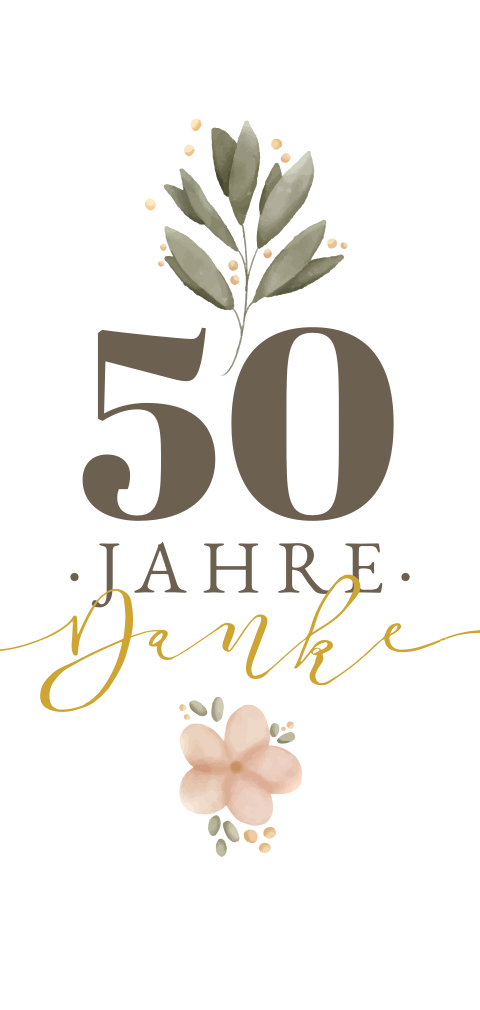 Boho Danksagungskarte Goldhochzeit in weiß mit Blumen