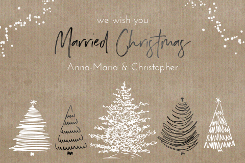 Winter Dankeskarte zur Hochzeit im Kraftpapier Look mit Tannenbäumen