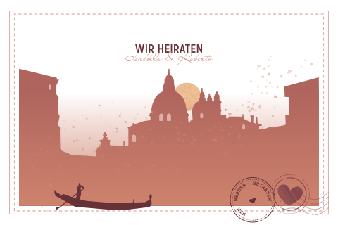 Einladungskarte zur Hochzeit mit Venedig Stadtmotiv im Vintage Stil