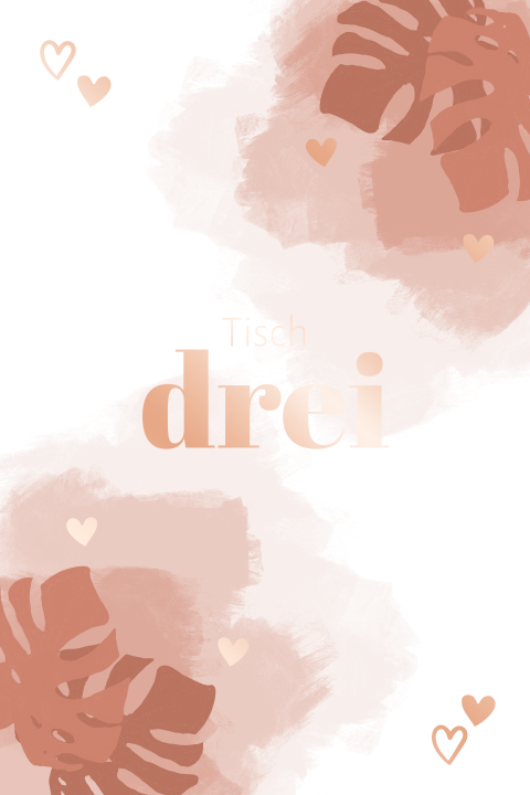 Veredelte Tischnummer für die Hochzeit im Aqaurell Boho Stil in rosa