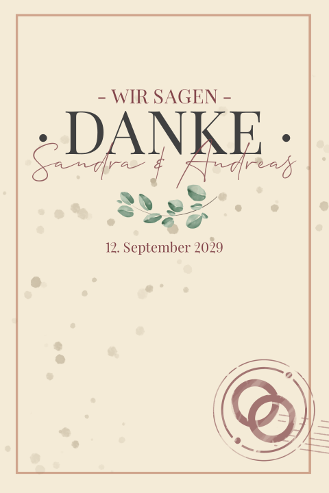 Vintage Dankeskarte mit Rahmen, Greenery Zweig und Stempel