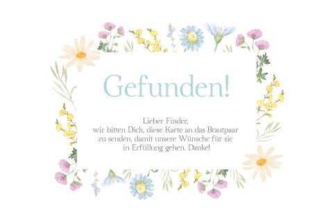 Weiße Ballonkarte zur Hochzeit mit bunter Blumenrahmung