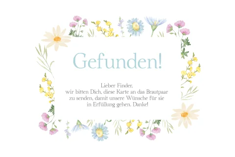 Weiße Ballonkarte zur Hochzeit mit bunter Blumenrahmung