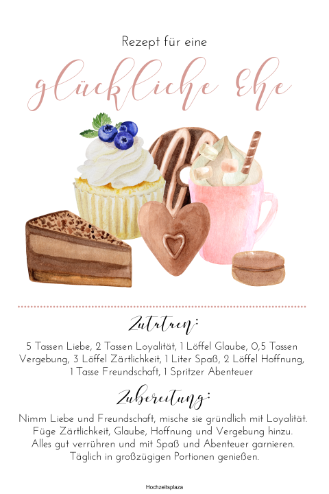 Buntes Poster als Gastgeschenk mit Rezept für die Ehe