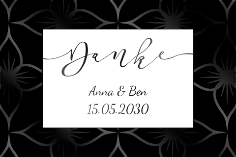 Schwarze elegante Dankeskarte zur Hochzeit mit veredeltem Muster