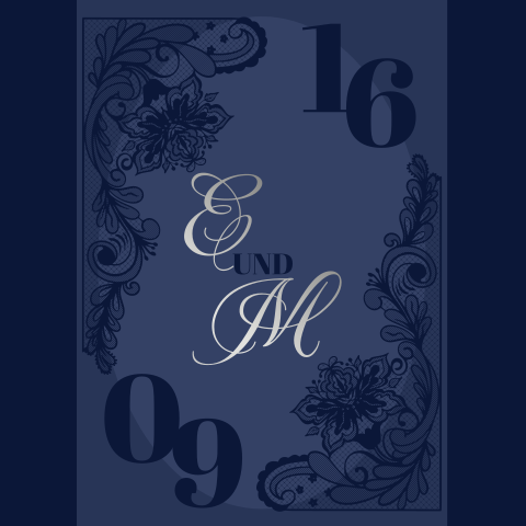 Quadratische Hochzeitskarte mit Spitze in blau und Silberfolie