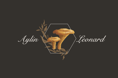 Schwarze Einladung zur Hochzeit mit Pilzen und geometrischen Formen