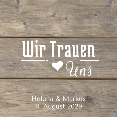 Schlichte Einladung zur Hochzeit mit Holzhintergrund in braun weiß