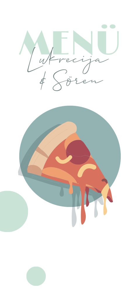 Lustige moderne Speisekarte zur Hochzeit mit Pizzastück