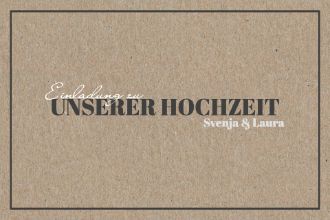 Schlichte Hochzeitseinladung aus Kraftpapier mit Rahmen und Line Art