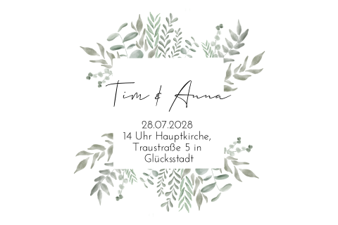 Schlichtes Greenery Kirchenheft mit Aquarell-Rahmen