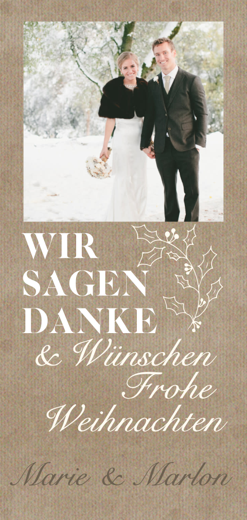 Dankeskarte zur Hochzeit in Kraftpapier Optik mit Line Art Zweig