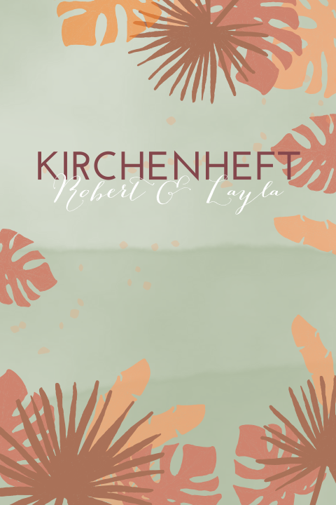 Kirchenheft im tropisch Look mit Palmenblättern und Monstera in grün