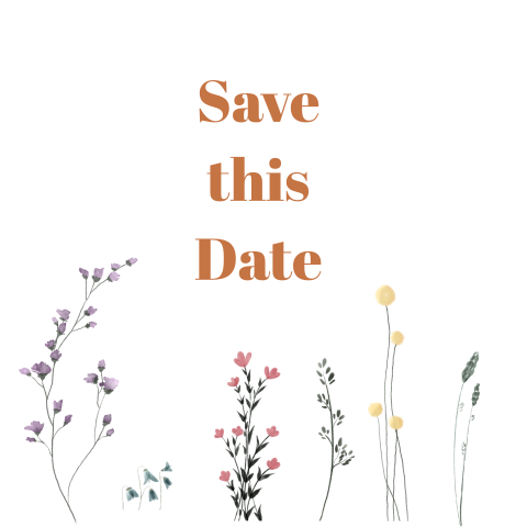 Quadratische Save the Date Karte mit abgerundeten Ecken + Blumenwiese