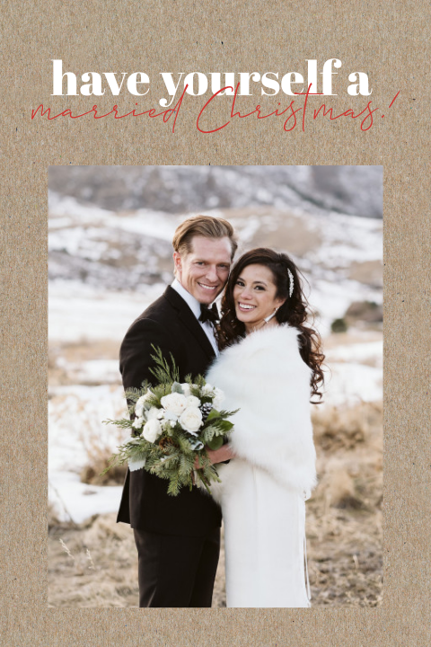 Weihnachtliche Dankeskarte zur Hochzeit im Kraftpapierlook mit Foto
