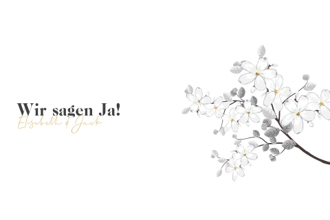 Schlichte weiße Einladungskarte zur Hochzeit mit Kirschblüte