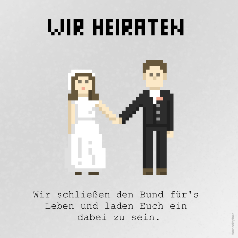 Transparentes Einlegeblatt zur Hochzeitseinladung mit Pixel Brautpaar