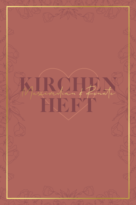 Kirchenheft in Samtrot mit Goldfolierung und Line Art Blumenrahmen