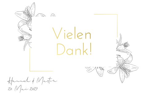 Elegante veredelte Dankeskarte zur Hochzeit mit schwarzen Blumen