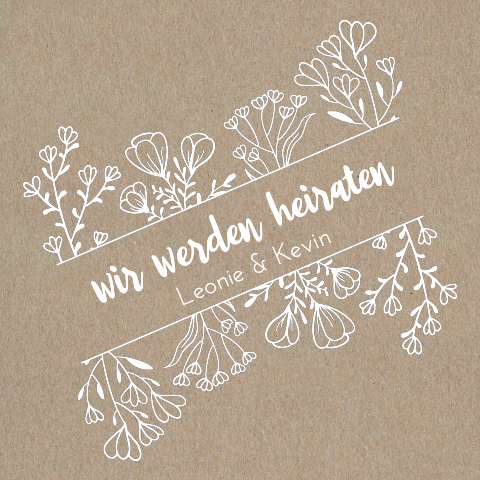 Floral gerahmte Hochzeitskarte aus Kraftpapier in weiß
