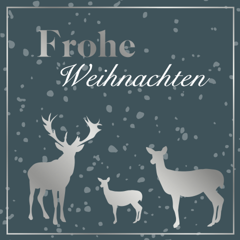 Weihnachtskarte mit Schnee und Hirschen mit Silberfolie veredelt