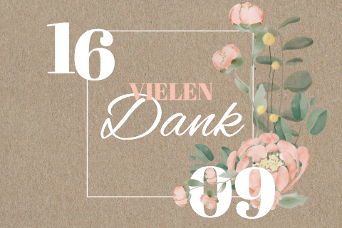 Kraftpapier Danksagungskarte im zarten Look mit Blumenbouque in rosé