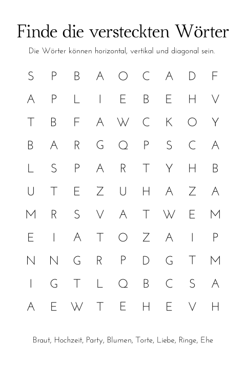 Kreuzworträtsel zur Gästeunterhaltung für die eigene Gestaltung