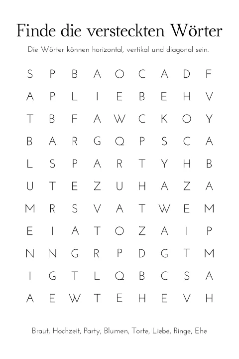 Kreuzworträtsel zur Gästeunterhaltung für die eigene Gestaltung