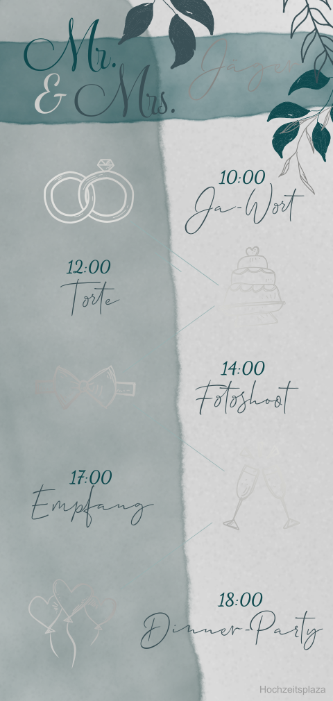 Transparentes Einlegeblatt zur Hochzeit mit Timeline und Silberfolie