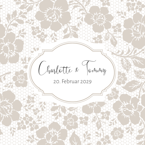 Helle Vintage Hochzeitseinladung mit floraler Spitze in beige