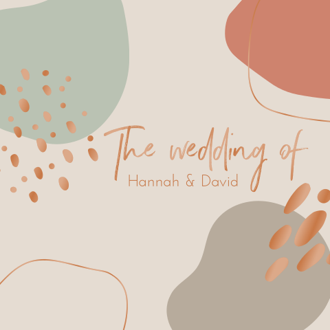 Moderne Hochzeitskarte im Boho Chic mit bunten Formen und hochglanzveredelten Kupferelementen