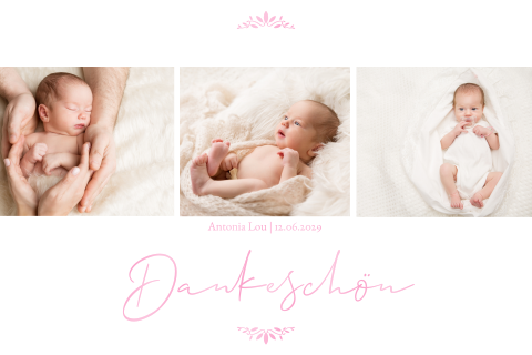 Baby Danksagung mit Fotoreihe als Klappkarte in Pink