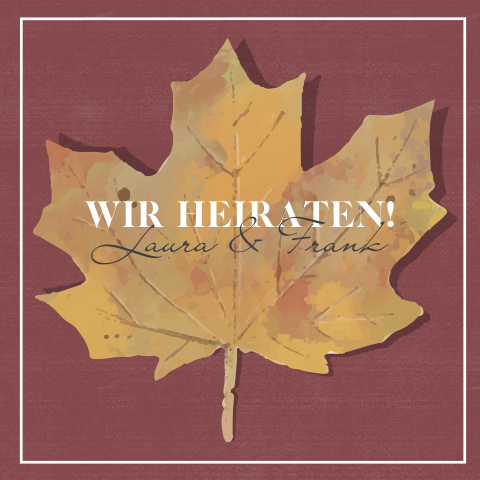 Quadratische Hochzeitskarte mit goldenem Ahornblatt