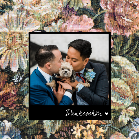 Rustikale Vintage Dankeskarte mit Blumenmuster und Herz