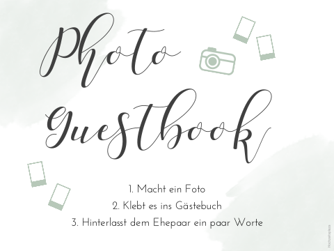 Hinweisschild für das Gästebuch zur Hochzeit in Aquarell mit Icons