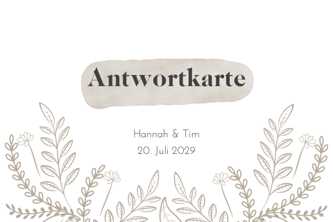 Schlichte Antwortkarte zur Hochzeitseinladung mit Zweigen in beige