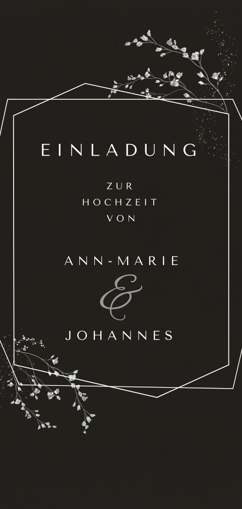 Moderne schwarze Vintage Einladung zur Hochzeit als Klappkarte