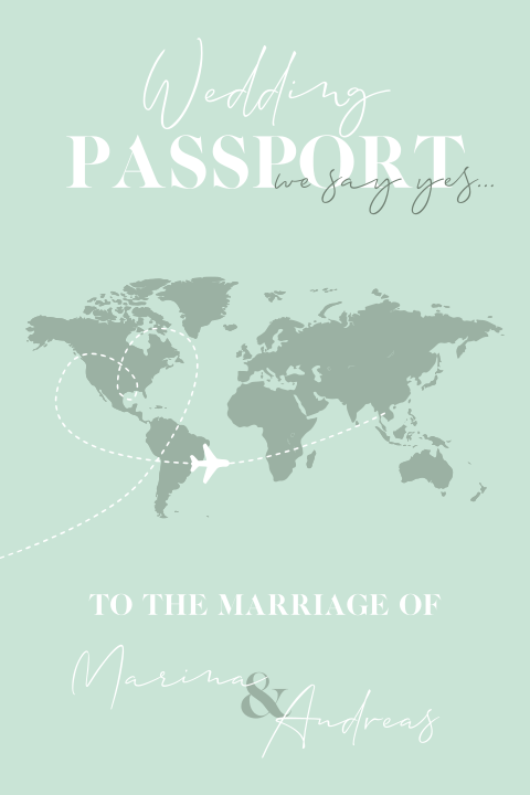 Vintage Hochzeitskarte Reisepass mit Weltkarte & Unendlichkeit Zeichen