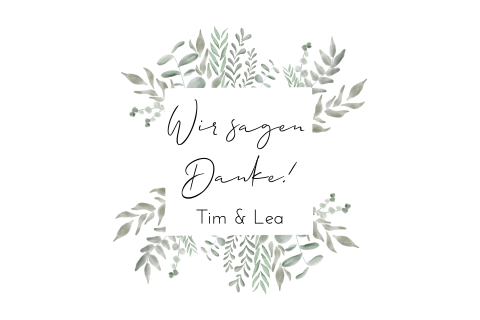 Dankeskarte zur Hochzeit mit zartem Greenery Aquarell Rahmen in grün