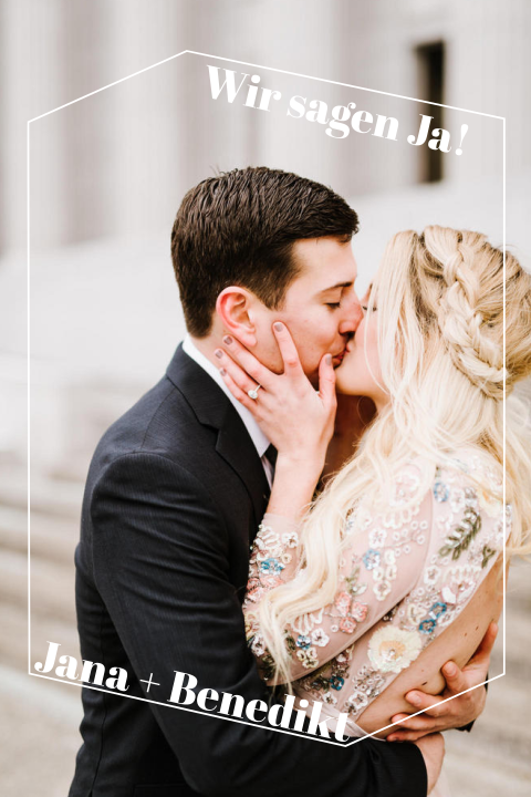 Schlichte Einladung zur Hochzeit mit Foto und geometrischen Rahmen