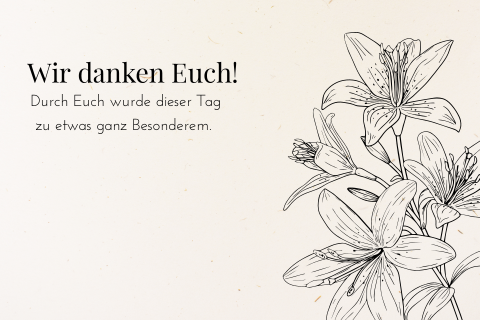 Dankeskarte zur Hochzeit aus Recyclingpapier mit Line Art Lilie