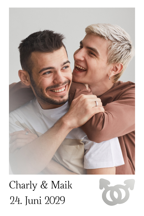 Veredelte Hochzeitseinladung mit Foto + gleichgeschlechtlichem Symbol
